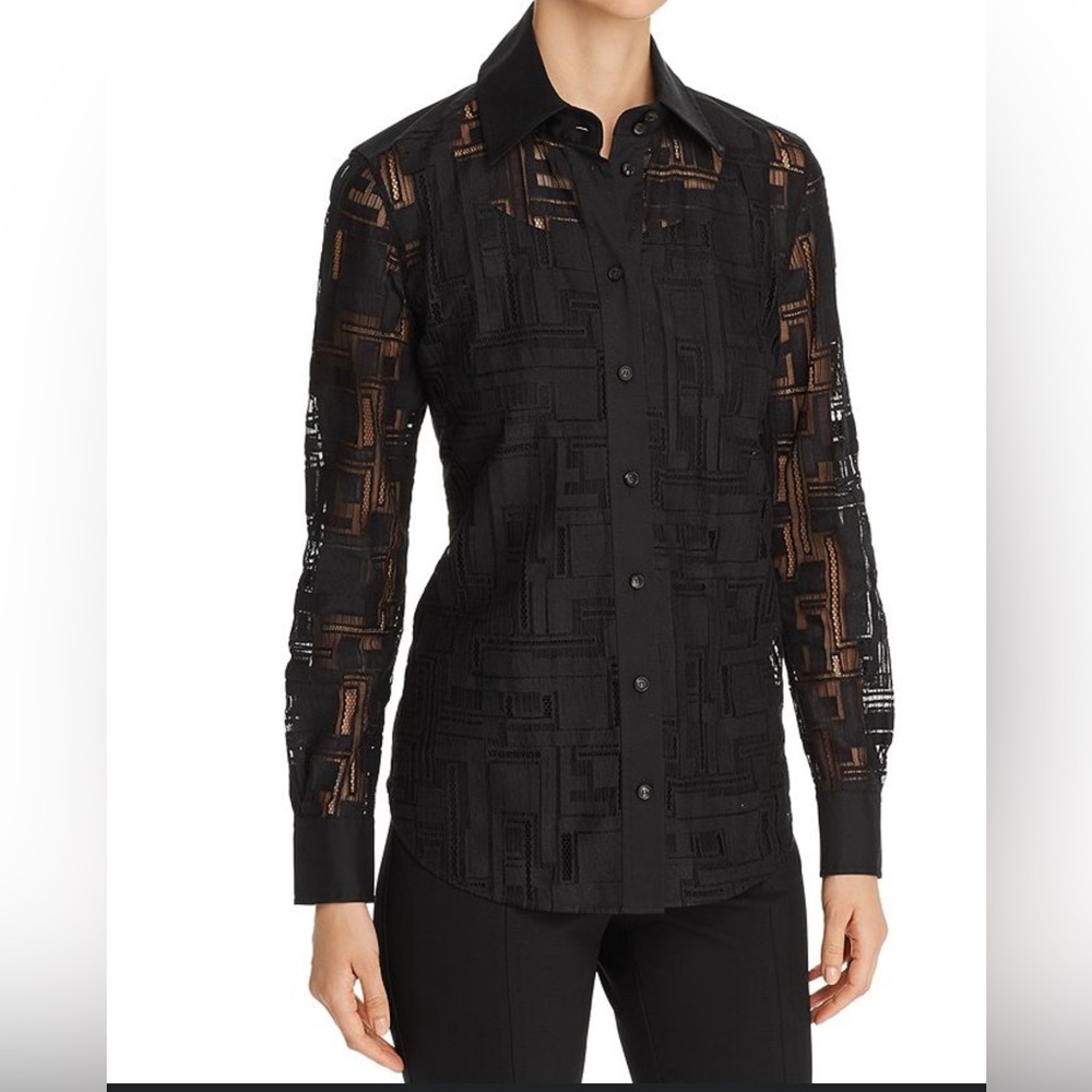 Lafayette 148 Women’s James Blouse Black‎ Sheer XS